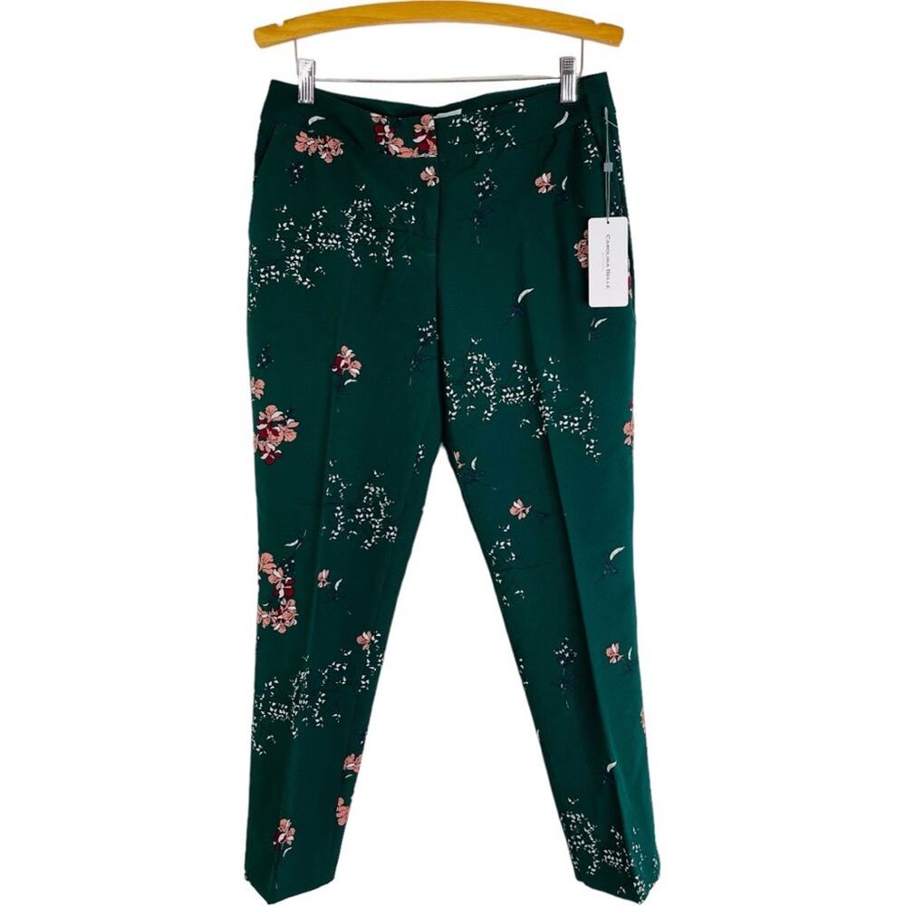 NEW Carolina Belle green white floral high waist preppy ankle trousers pants 10